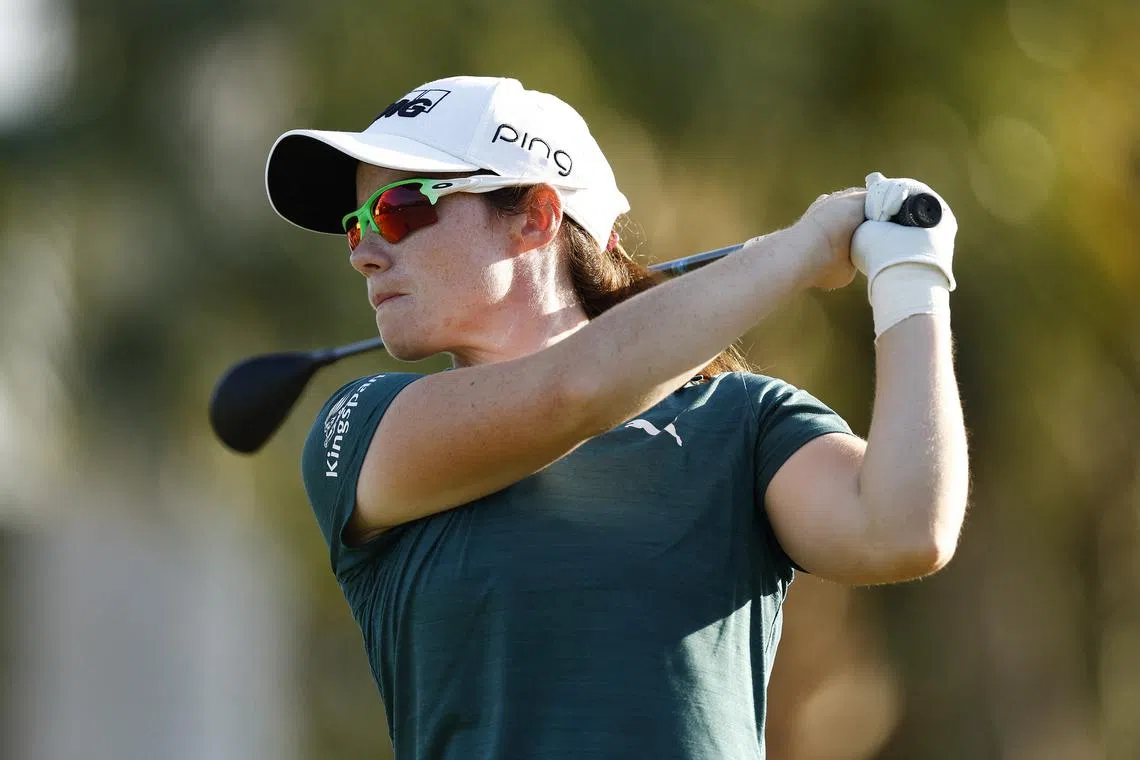 Leona Maguire plays her shot from the 16th tee during the CME Group Tour Championship in Florida on Nov 19, 2022. 