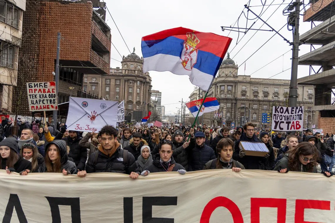 Students blame the policies of President Aleksandar Vucic and his ruling Serbian Progressive Party for the Nov 1 railway awning collapse, in which 15 people died.