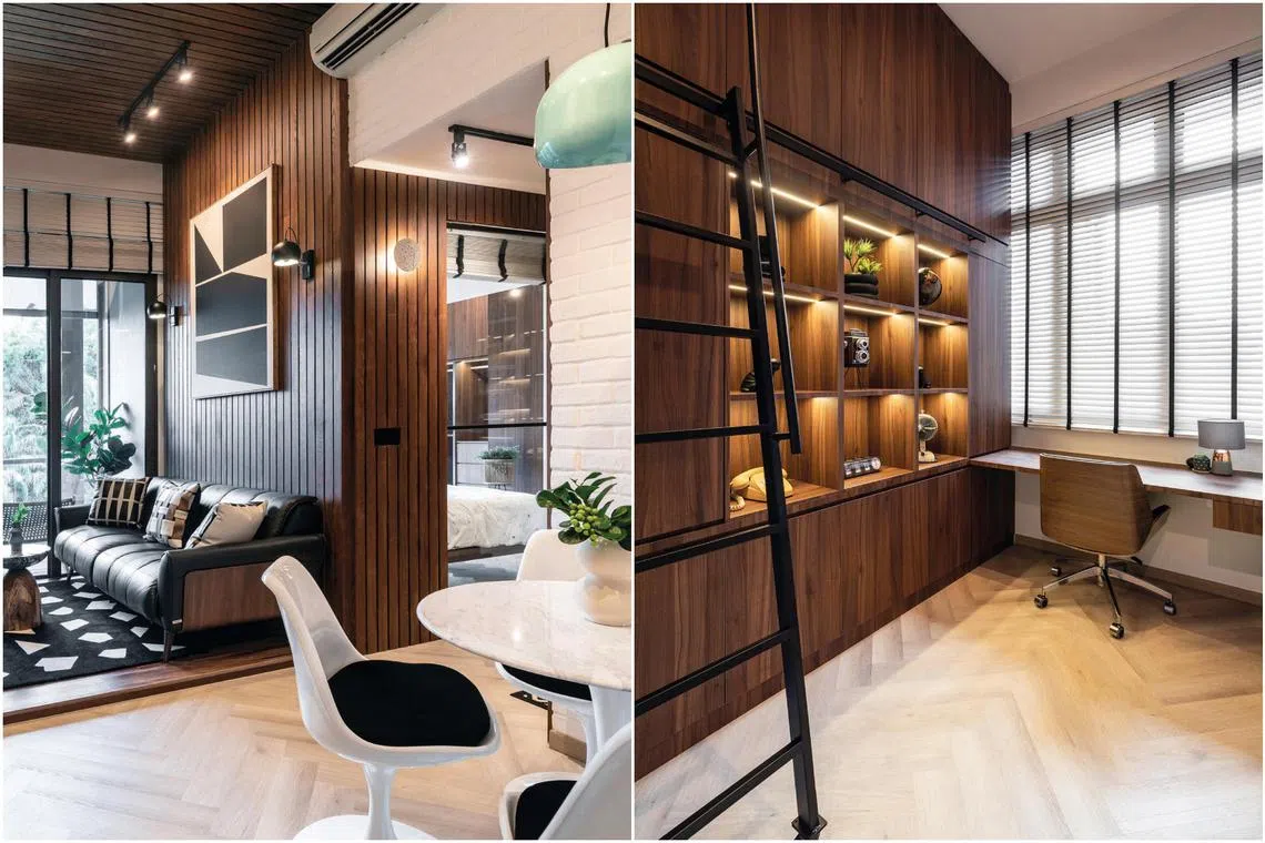 A retired couple in their 50s had asked for their 721 sq ft unit to be transformed into an authentic mid-century modern home.