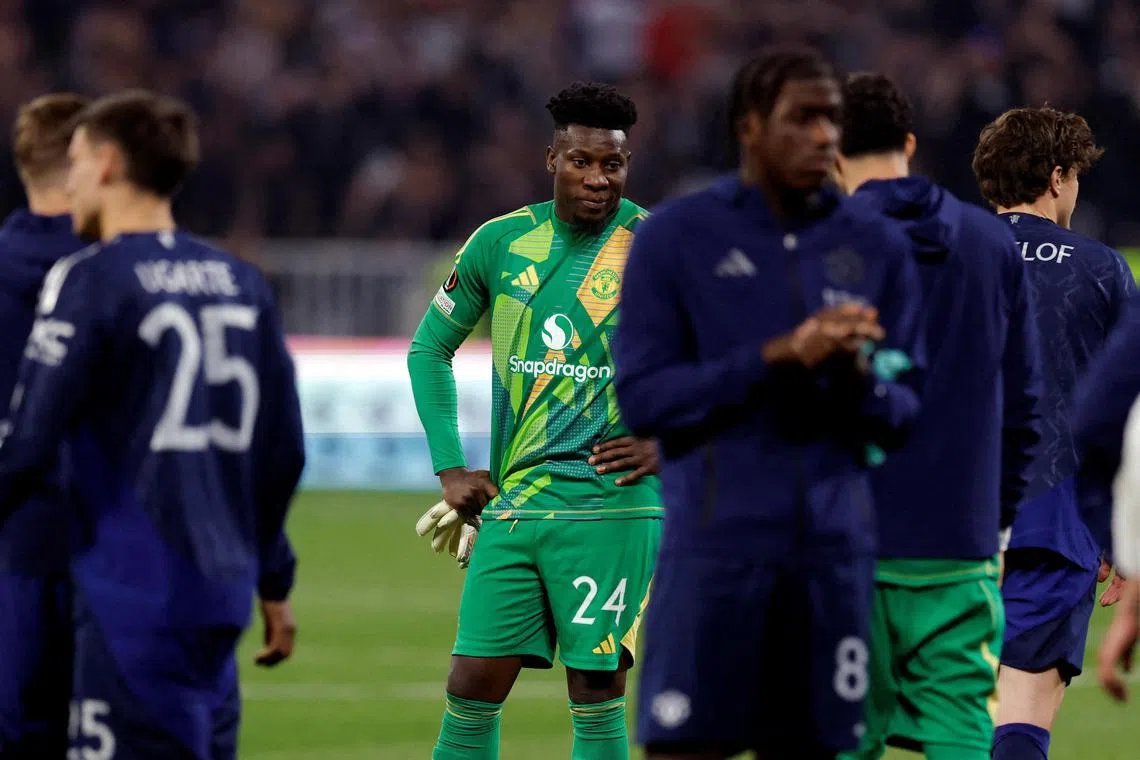 Manchester United goalkeeper Andre Onana was at fault for both goals in the 2-2 draw with Lyon in their Europa League quarter-final, first leg.