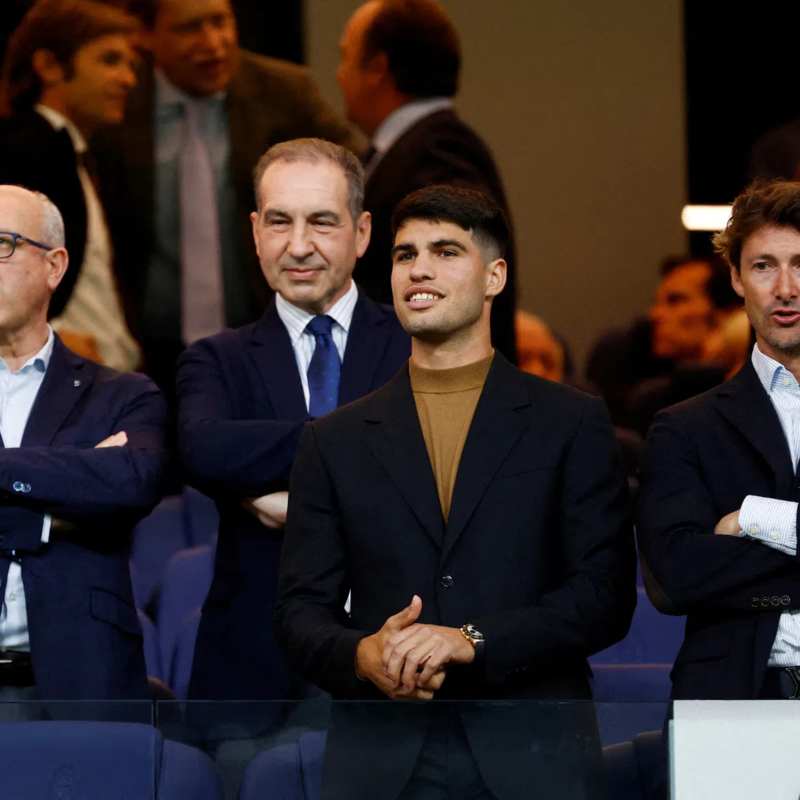 FILE PHOTO: Soccer Football - LaLiga - Real Madrid v FC Barcelona - Santiago Bernabeu, Madrid, Spain - April 21, 2024 Professional tennis player Carlos Alcaraz is pictured in the stands REUTERS/Susana Vera/File Photo