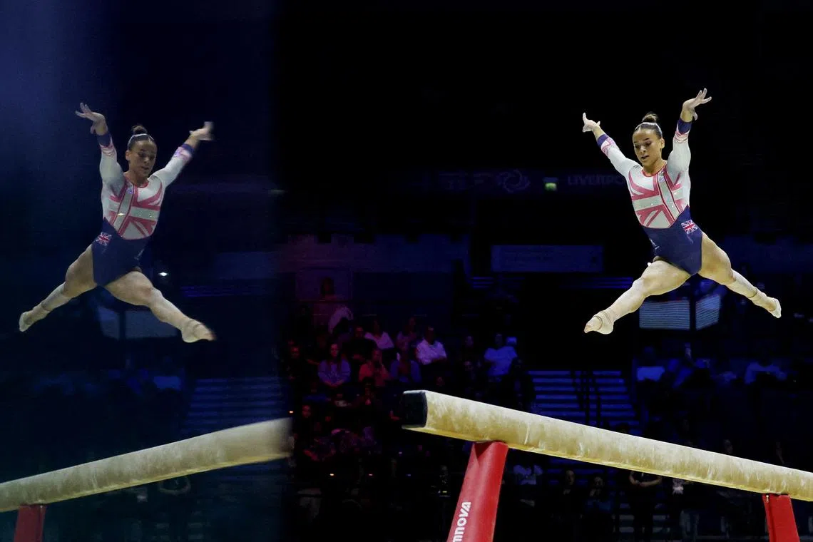 Britian's Georgia-Mae Fenton in action during the women's balance beam qualification.