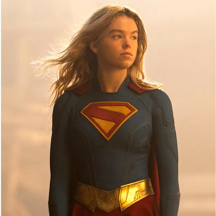 Australian actress Milly Alcock (left) stars as the title hero of the upcoming film Supergirl (2026), K-pop girl group Le Sserafim.