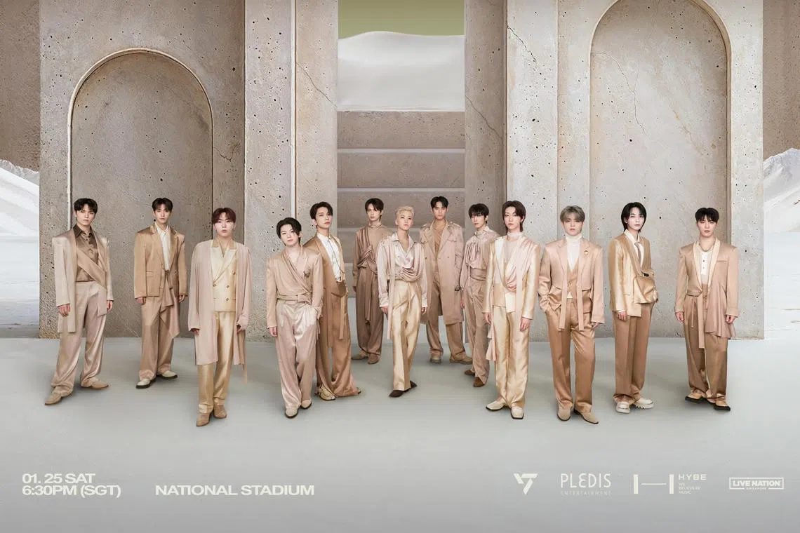 K-pop boy band Seventeen will play the National Stadium in Singapore on Jan 25, 2025.