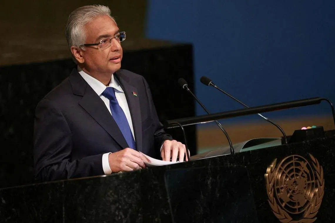 FILE PHOTO: Mauritius Prime Minister Pravind Kumar Jugnauth addresses the 77th United Nations General Assembly at the UN headquarters, in New York City, New York, U.S., September 23, 2022. REUTERS/Caitlin Ochs/File Photo