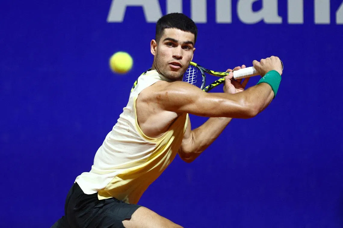 FILE PHOTO: Tennis - ATP 250 - Argentina Open - Buenos Aires Lawn Tennis Club, Buenos Aires, Argentina - February 17, 2024 Spain's Carlos Alcaraz in action during his semi final match against Chile's Nicolas Jarry REUTERS/Matias Baglietto/File Photo