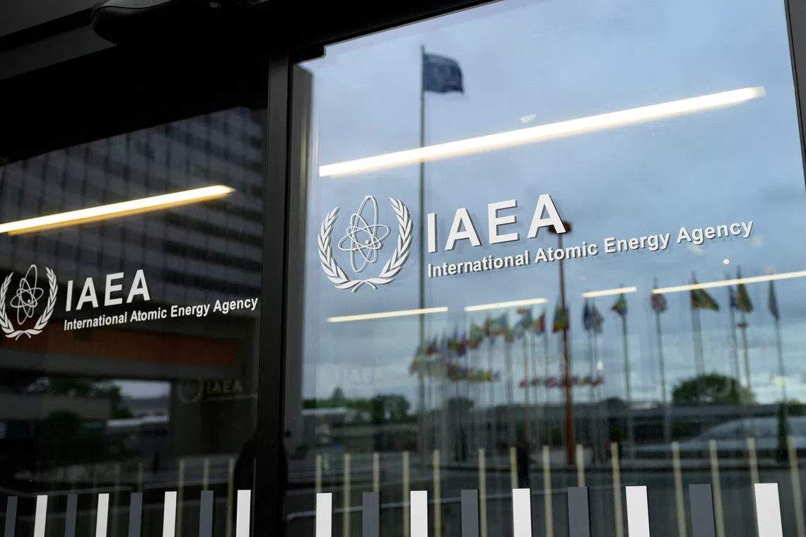 FILE PHOTO: The IAEA logo is displayed in front of the agency’s headquarters in Vienna, Austria, June 5, 2026. REUTERS/Elisabeth Mandl/File Photo
