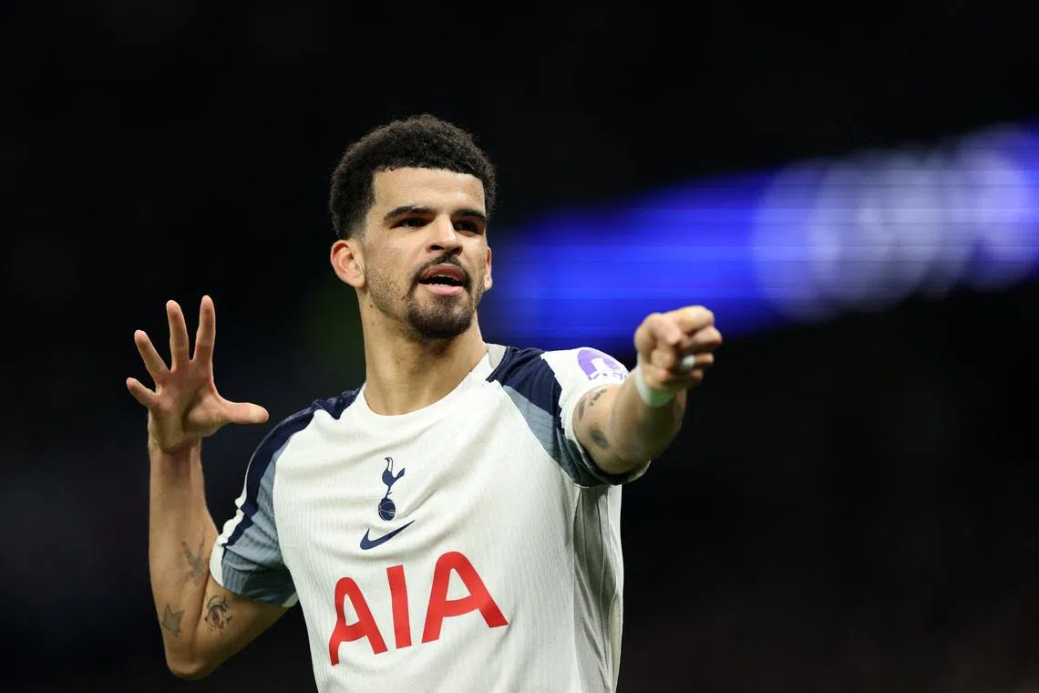 Soccer Football - Premier League - Tottenham Hotspur v Crystal Palace - Tottenham Hotspur Stadium, London, Britain - March 5, 2026 Tottenham Hotspur's Dominic Solanke celebrates scoring their first goal REUTERS/Ian Walton