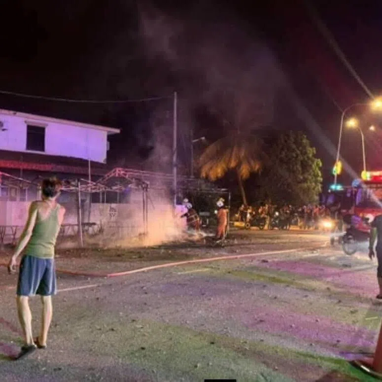 The fire from the fireworks stall also spread to three external air-conditioning units of a nearby house.