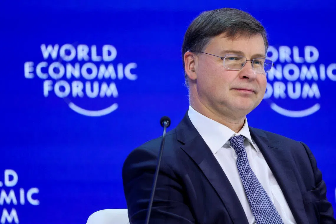 European Commissioner for Trade and Executive Vice President of the European Commission for An Economy that Works for People Valdis Dombrovskis attends the 54th annual meeting of the World Economic Forum, in Davos, Switzerland, January 18, 2024. REUTERS/Denis Balibouse/ File photo