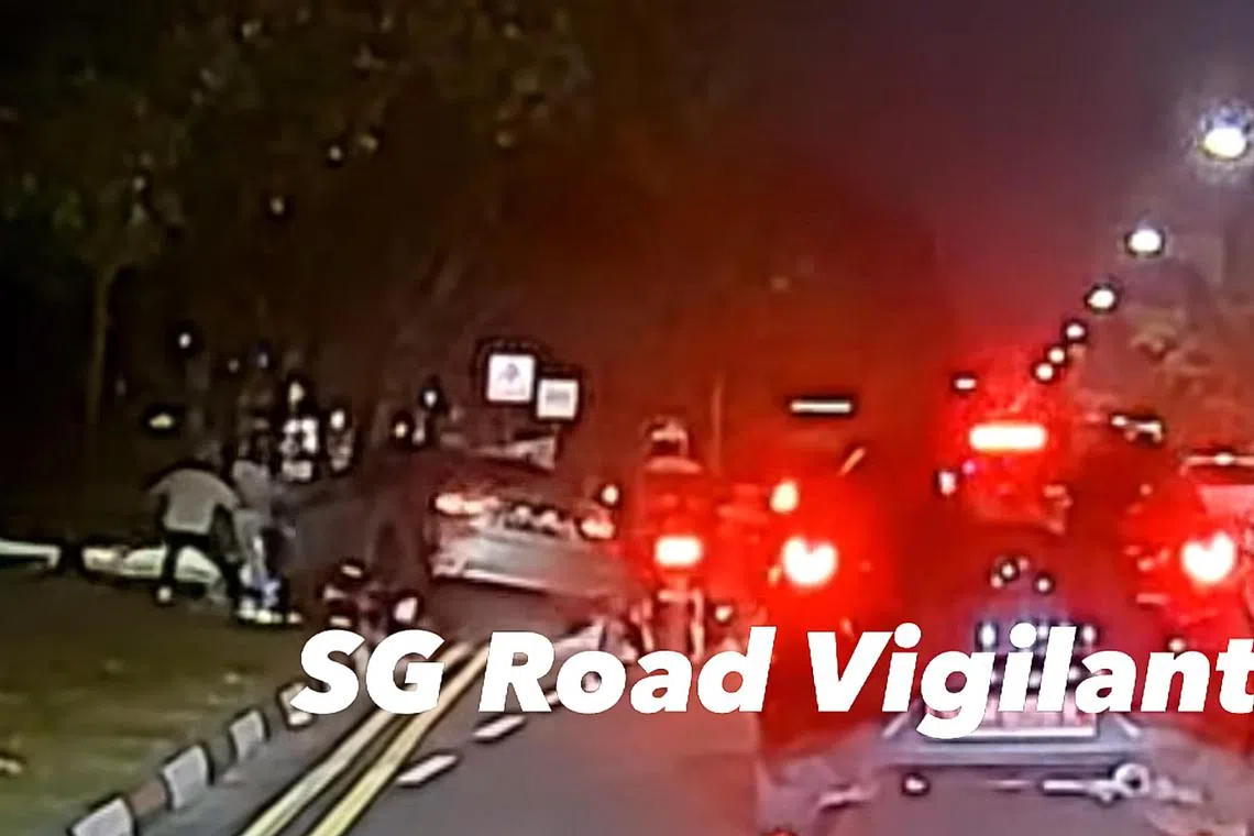 A video posted on Facebook group SG Road Vigilante showed the car and motorcycle colliding on the left side of the road. 