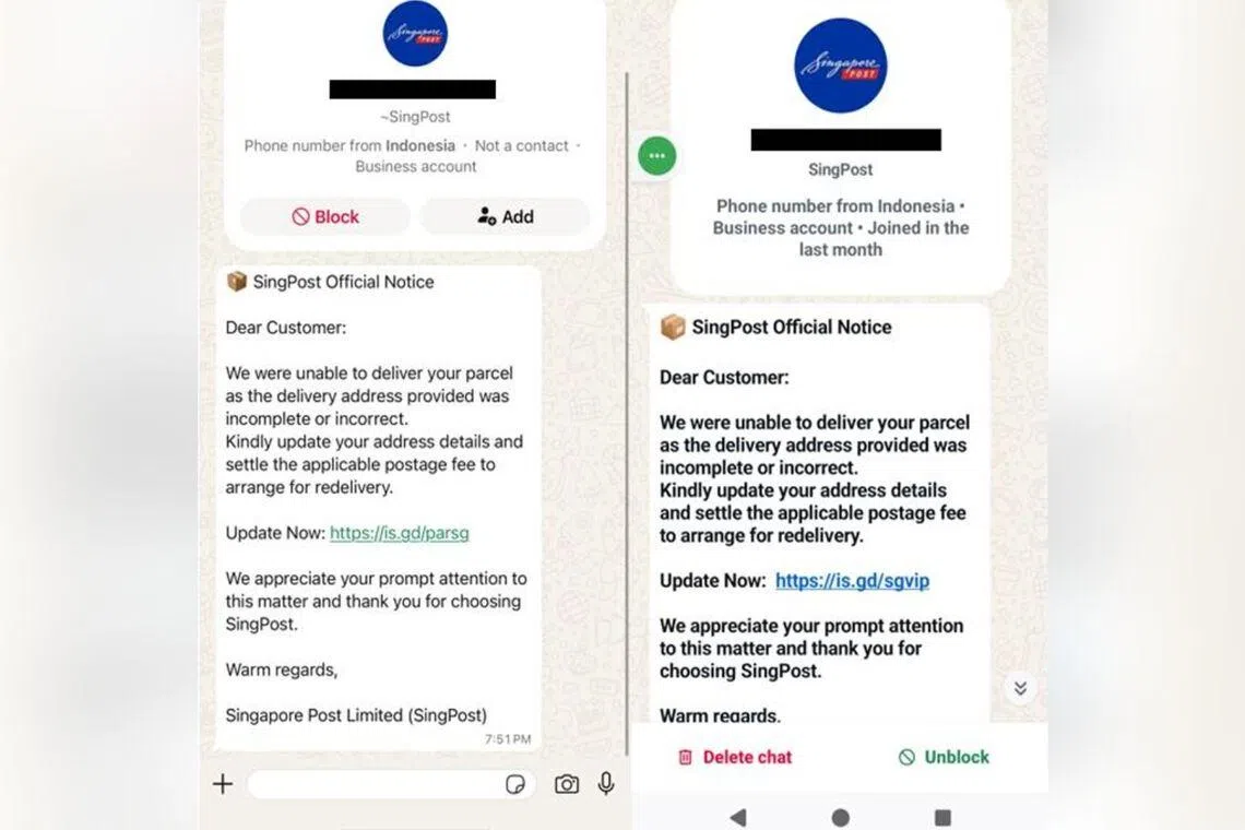 Got a WhatsApp message from SingPost about a failed parcel delivery? It could be a scam, police say