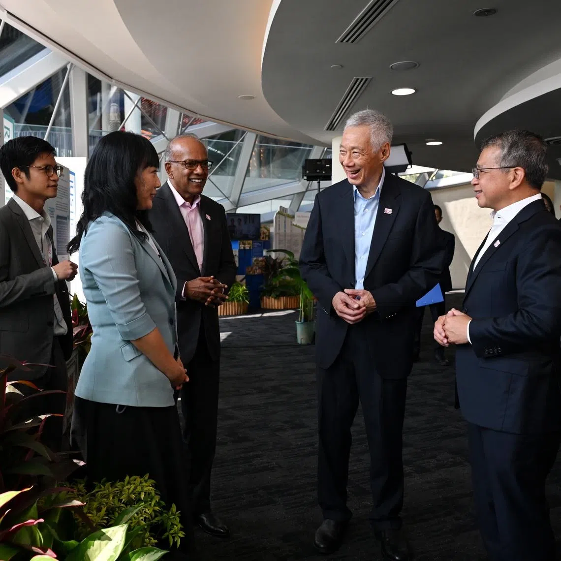 (From left) Stephen Yeo, deputy director-general (Legal Policy); Professor Yip Man, Professor of Law, Singapore Management University; Coordinating Minister for National Security and Minister for Home Affairs K Shanmugam; Senior Minister Lee Hsien Loong and Minister for Law Edwin Tong, at the launch of the book series “25 Years of Legal Reform in Singapore: Innovations in Policy and Law (2000-2025)” on July 28.
