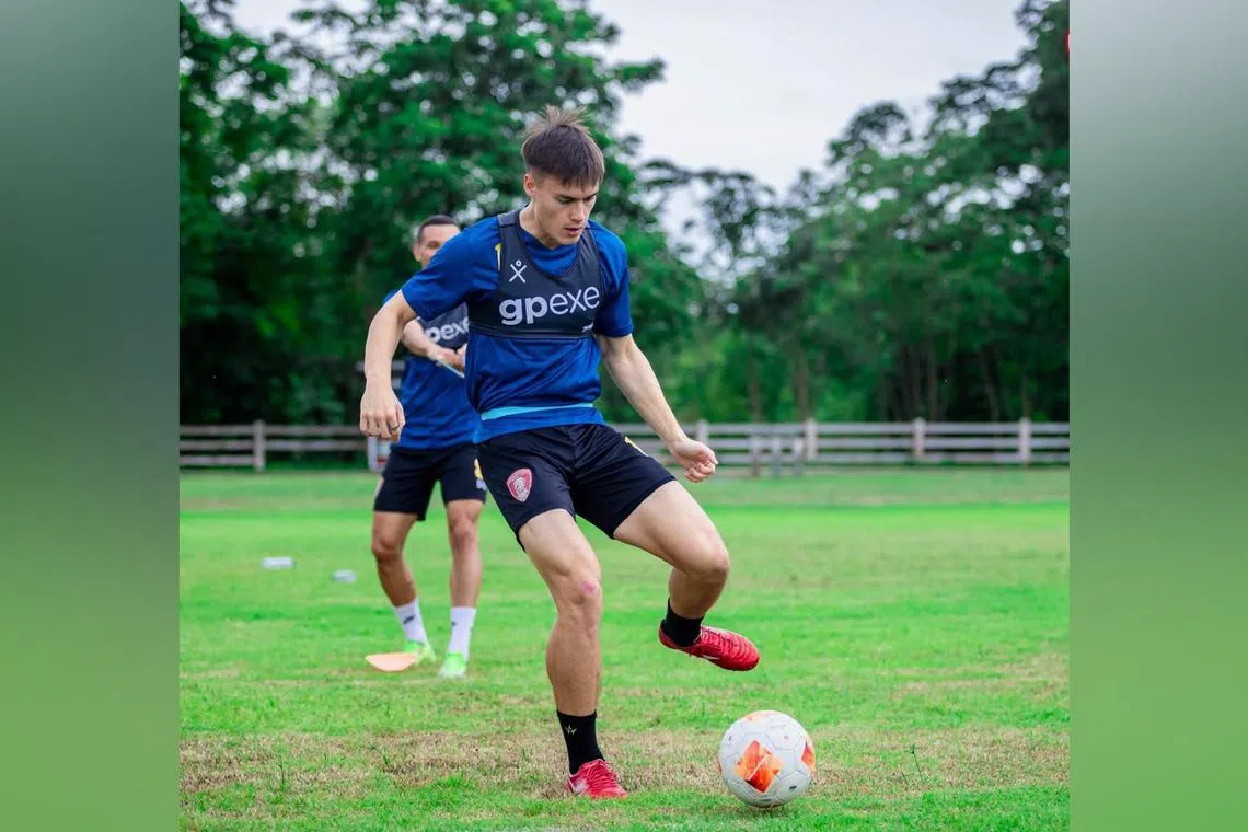 Ryhan Stewart in training with newly promoted Thai League 1 club Kanchanaburi Power FC.