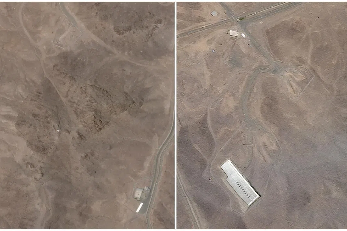A combination picture shows satellite images over Fordow, before and after the U.S. struck the underground nuclear facility, near Qom, Iran, June 2, 2025 (L) and June 22, 2025. Planet Labs PBC via REUTERS
