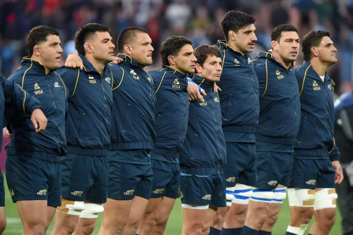 Argentina’s rugby players ahead of the Test against Australia at the Estadio Malvinas Argentinas in Mendoza, Argentina, on Sept 5.