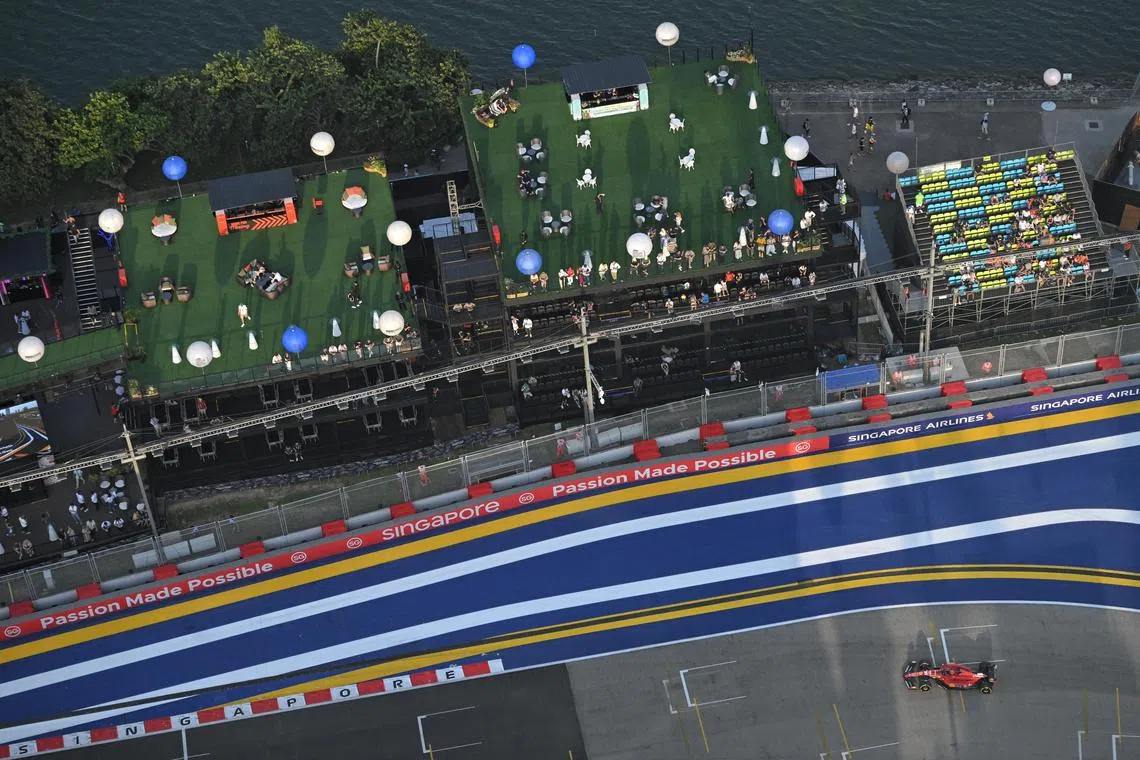 [NOTE: F1 photos are for editorial use only and NOT for sale] Charles Leclerc of Scuderia Ferrari in action during Practice 3 of the Formula One Singapore Airlines Singapore Grand Prix at Marina Bay street circuit on September 16, 2023.