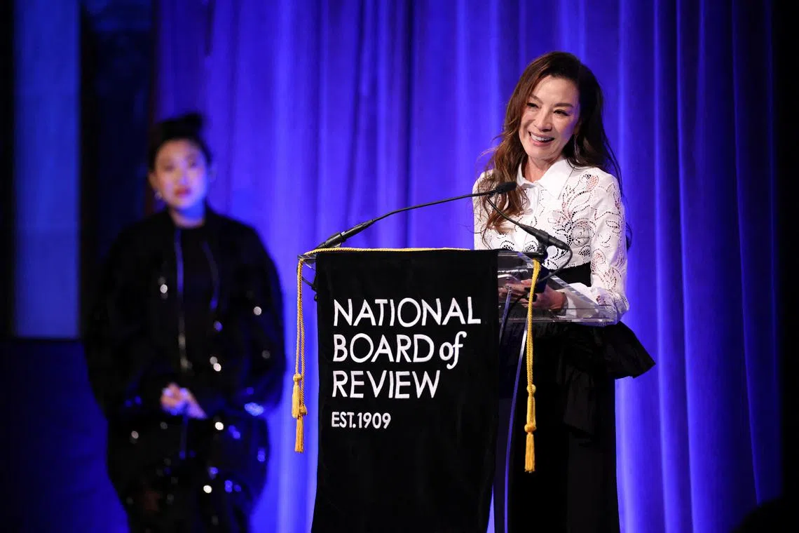 Michelle Yeoh accepts the award for Best Actress for Everything Everywhere All At Once during the National Board of Review Awards Gala in New York City on Jan 8, 2023.
