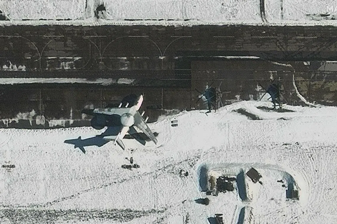 A satellite image shows an A-50 at the Machulishchy airbase, in Belarus' Minsk region, on Feb 28, 2023.