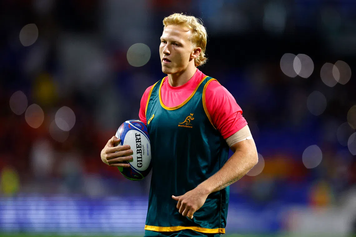 Rugby Union - Rugby World Cup 2023 - Pool C - Wales v Australia - OL Stadium, Lyon, France - September 24, 2023 Australia's Carter Gordon during the warm up before the match REUTERS/Sarah Meyssonnier