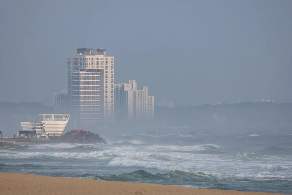 Sea fog blankets the surface of the sea off Gangneung, South Korea, on April 1.