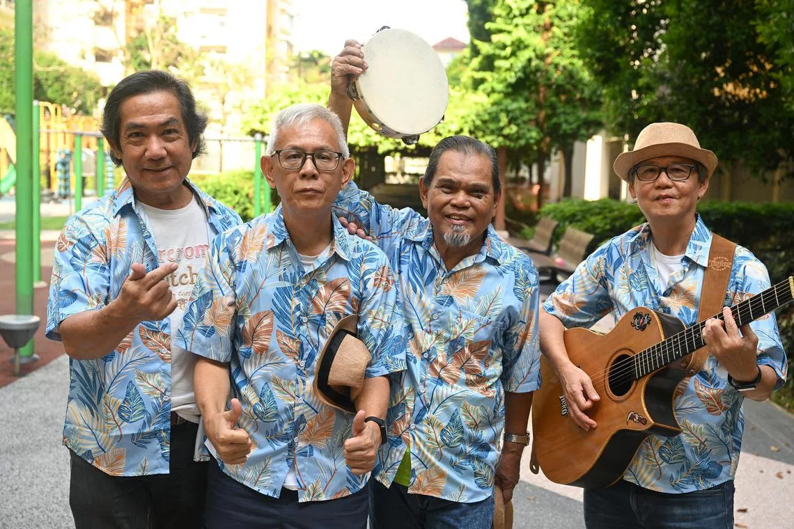 ST20240405_202400785271 azvolunteer05 Ahmad Zhaki/Azmi Athni//

(From left) Estherita, a band consisting of Esther Active Ageing Centre volunteers Ben Foo, 67, Philip Han, 67, Muhammad Salleh Bidin, 72, and Robert Seet, 67, at the launch of the AIC’s national programme to make volunteering at Active Ageing Centres island-wide more accessible on Apr 5. 

ST PHOTO: AZMI ATHNI