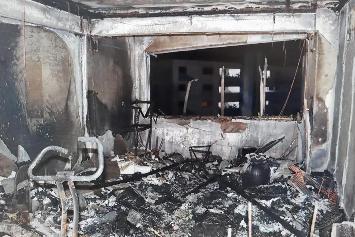 The aftermath of the fire that broke out in a Jurong East Housing Board flat on Feb 18.