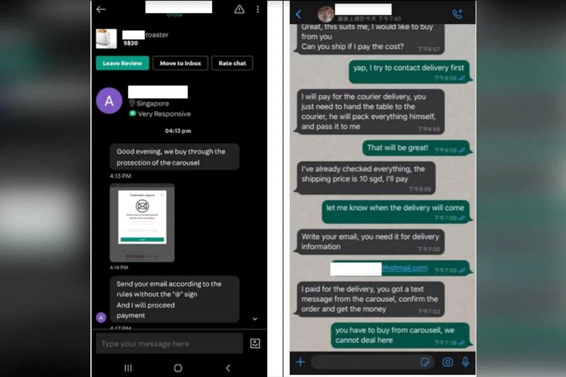 An example of a conversation between scammer and victim on Carousell.