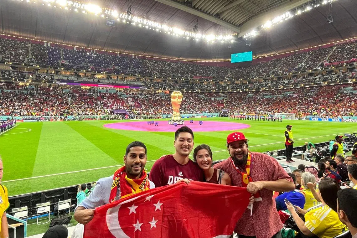Peter Raj (far left) travelled to Qatar with a Singaporean party of four and said the World Cup had always been a dream to attend.