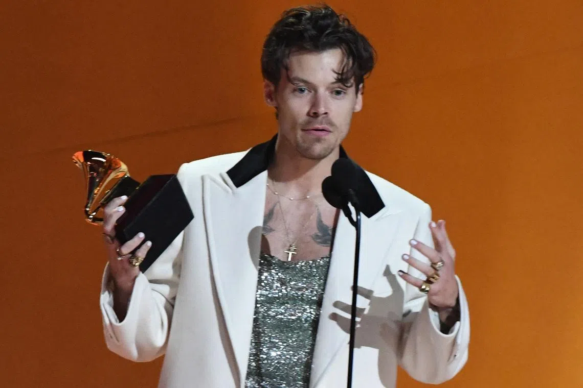 Harry Styles accepts the award for Album Of The Year for Harry’s House"during the 65th Annual Grammy Awards.