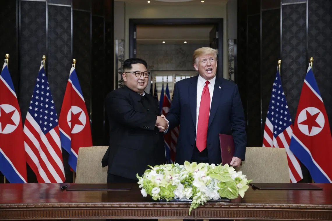 North Korean leader Kim Jong Un and US President Donald Trump at their historic summit in Singapore in 2018.