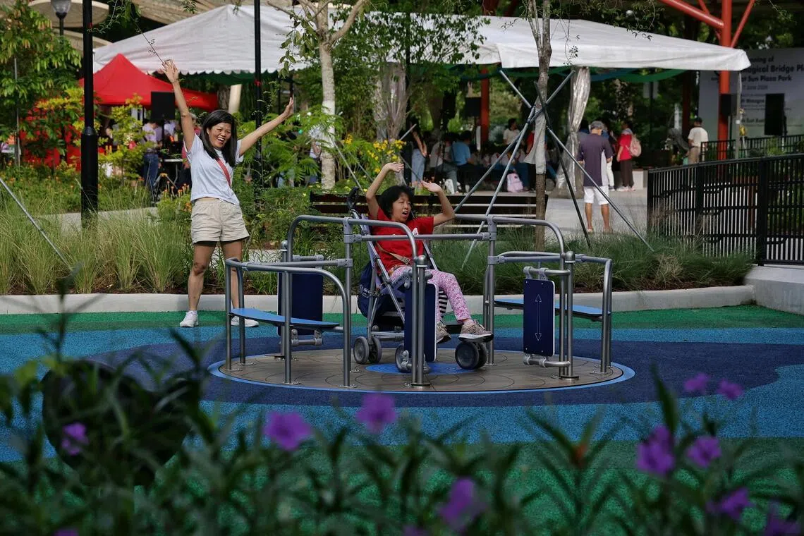 Spanning 3,800 sqm, the playground at Sun Plaza Park is fenced, giving caregivers peace of mind while their children play.
