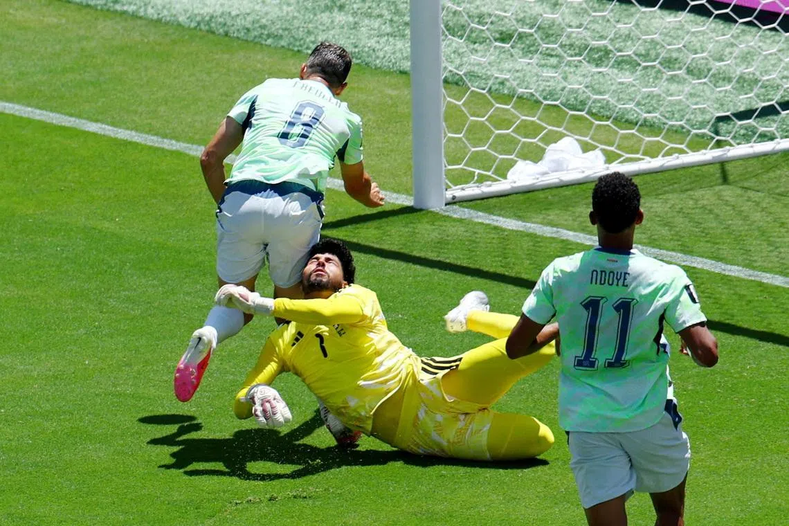 Soccer Football - FIFA World Cup 2026 - Group B - Qatar v Switzerland - San Francisco Bay Area Stadium, Santa Clara, California, U.S. - June 13, 2026 Qatar's Mahmoud Abunada fouls Switzerland's Remo Freuler to concede a penalty REUTERS/Eloisa Lopez