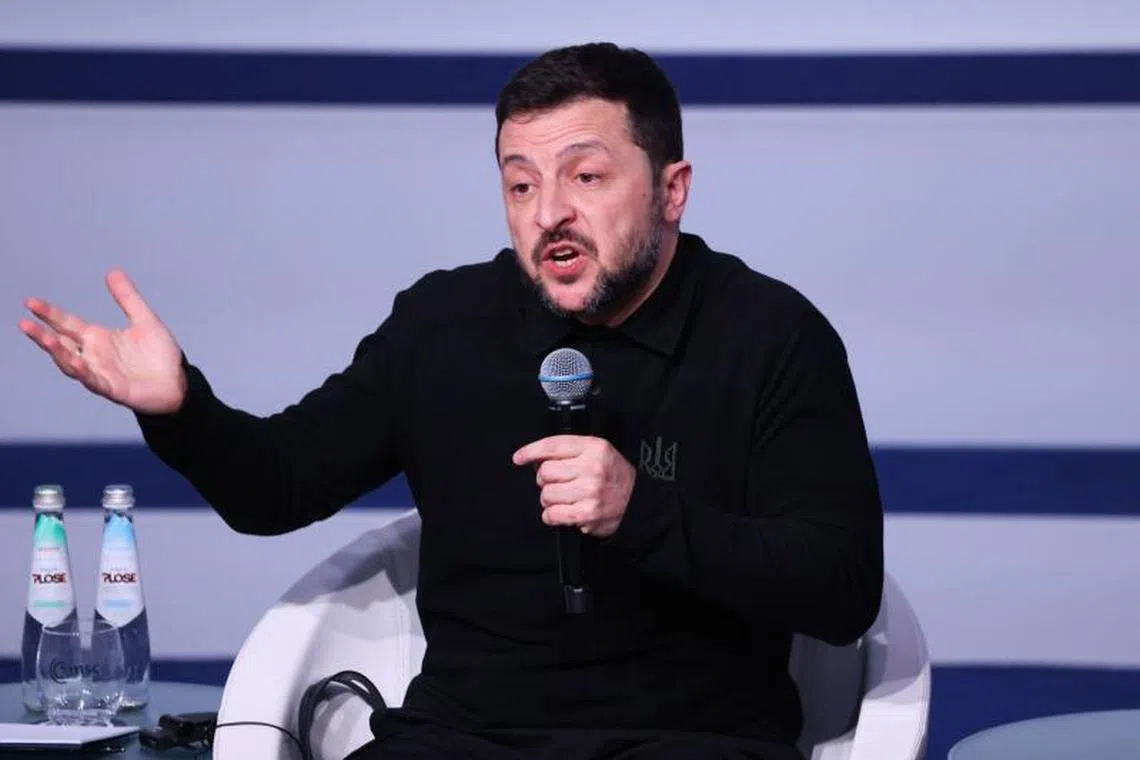 Volodymyr Zelenskiy, Ukraine's president, during the Munich Security Conference in Munich, Germany, on Friday, Feb. 14, 2025. Europe's leaders and military officials are convening at conference as the continent wakes up to the idea that it needs to defend itself. Photographer: Alex Kraus/Bloomberg