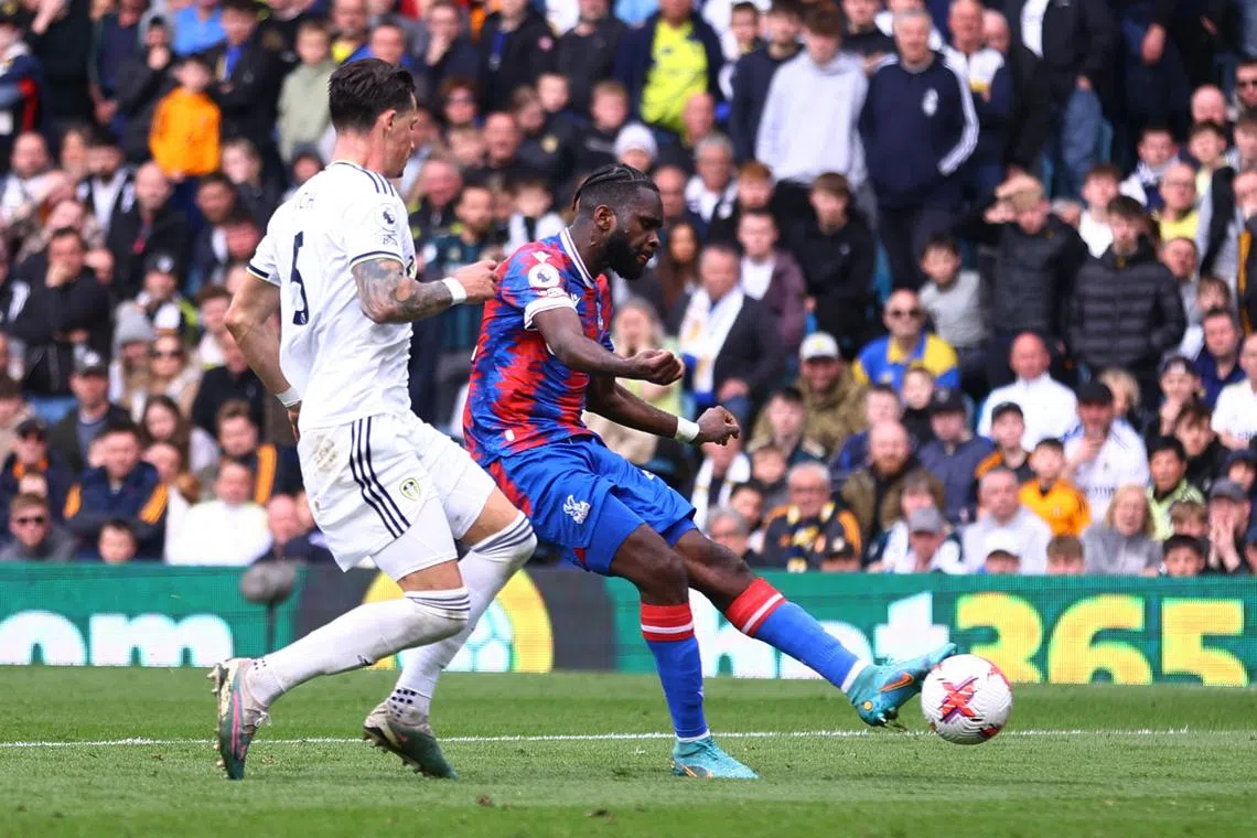 Crystal Palace's Odsonne Edouard scores their fourth goal against Leeds on Sunday.
