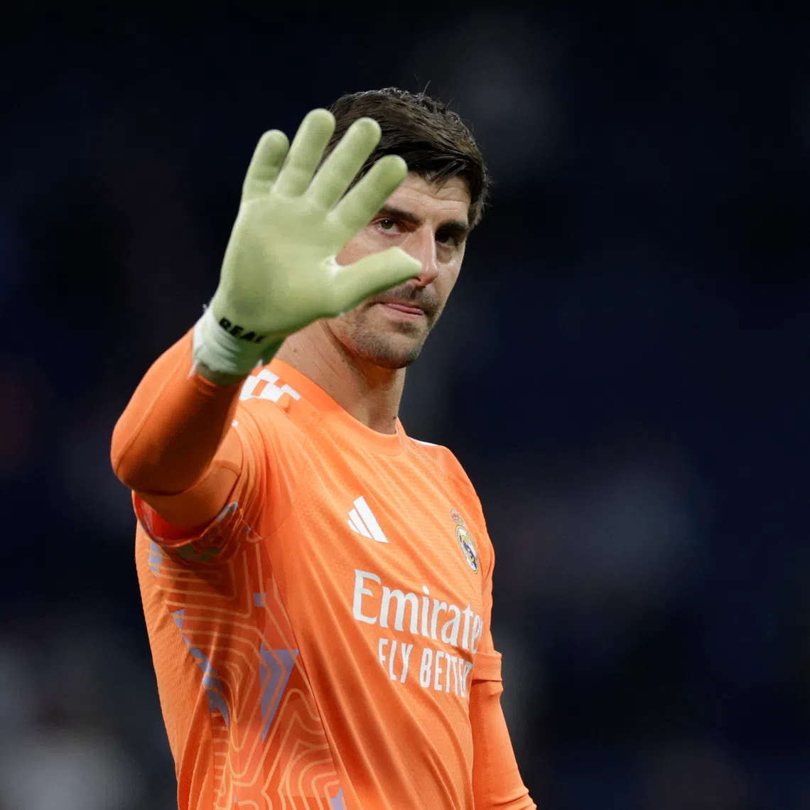 Soccer Football - UEFA Champions League - Real Madrid v RB Leipzig - Estadio Bernabeu, Madrid, Spain - October 21, 2026  Real Madrid's Thibaut Courtois celebrates after the match REUTERS/Violeta Santos Moura