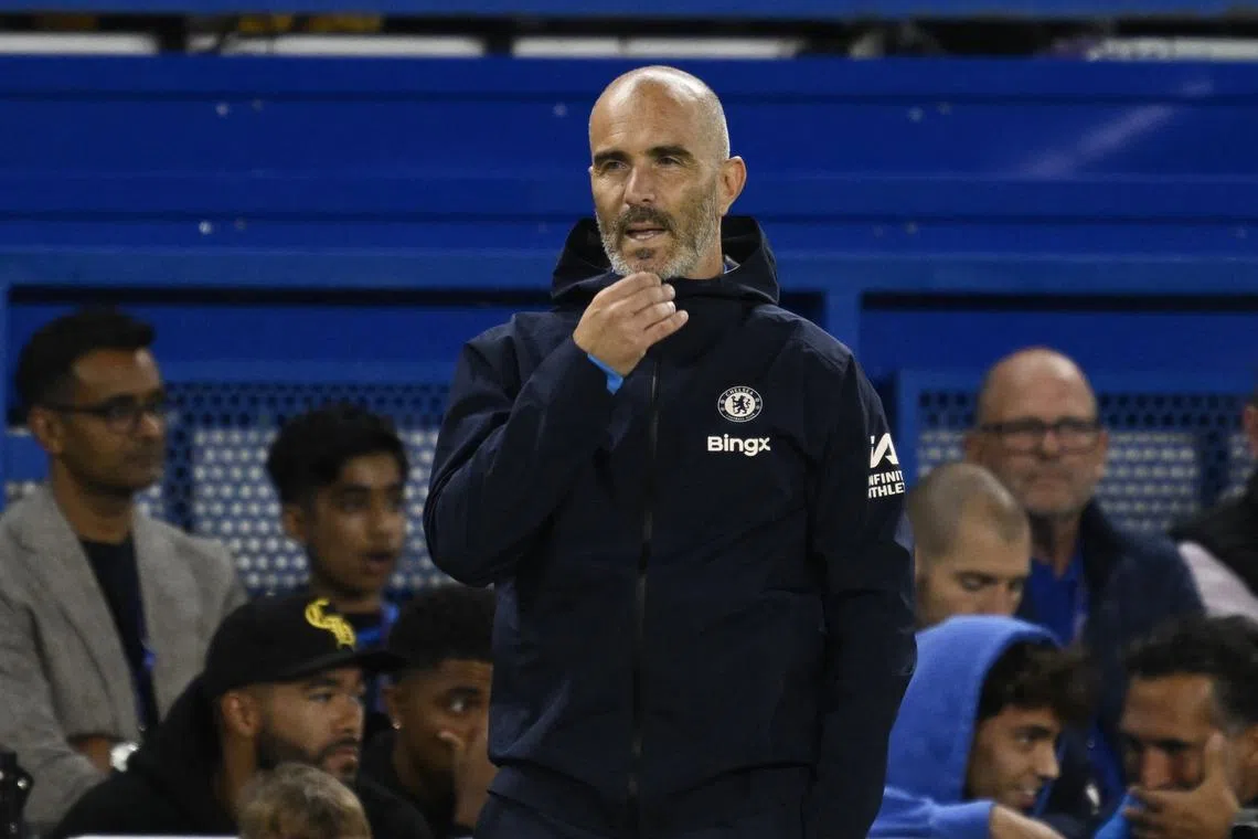 Soccer Football - Europa Conference League - Play Offs - Chelsea v Servette - Stamford Bridge, London, Britain - August 22, 2024 Chelsea manager Enzo Maresca reacts REUTERS/Tony O Brien