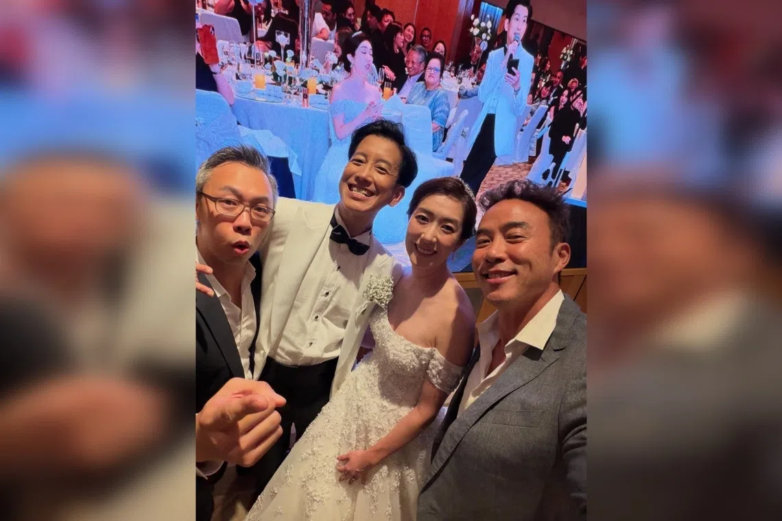 Benjamin Heng (second from left) tied the knot with Nana Ishibashi (second from right) on Nov 8. With them are Alaric Tay (far left) and Allan Wu (far right).