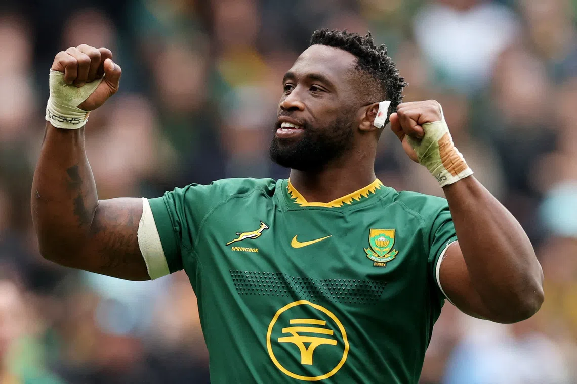 FILE PHOTO: Rugby - Rugby Championship - Argentina v South Africa - Allianz Stadium, Twickenham, London, Britain - October 4, 2025 South Africa's Siya Kolisi celebrates after the match Action Images via Reuters/Paul Childs/File Photo