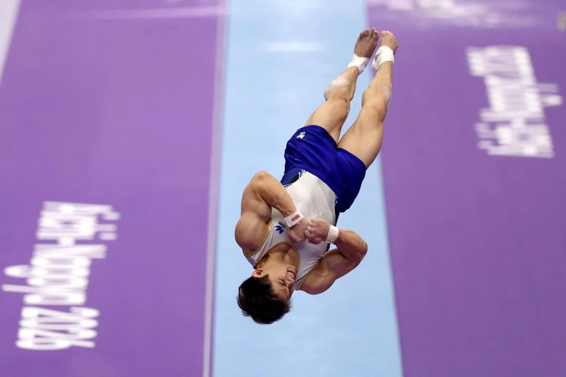 Philippines’ Carlos Yulo on the vault during qualification on Sept 21.