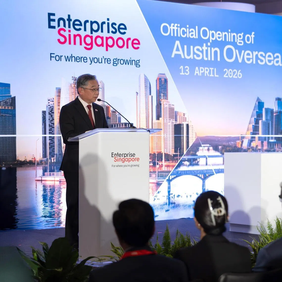 scaoc14 - Deputy Prime Minister Gan Kim Yong officiated the launch of Enterprise Singapore's new Austin Overseas Centre on April 13 in Austin, Texas.

PHOTO CREDIT: ENTERPRISE SINGAPORE