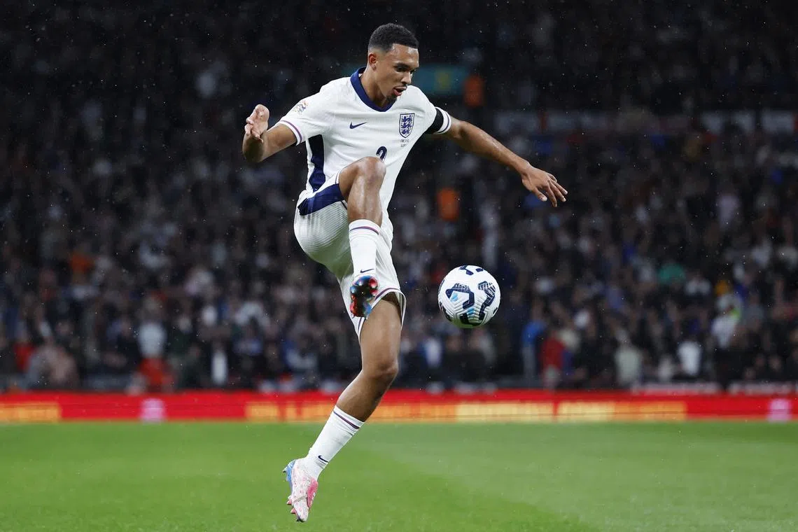 FILE PHOTO: Soccer Football - Nations League - League B - Group 2 - England v Finland - Wembley Stadium, London, Britain - September 10, 2024 England's Trent Alexander-Arnold in action Action Images via Reuters/Peter Cziborra/File Photo