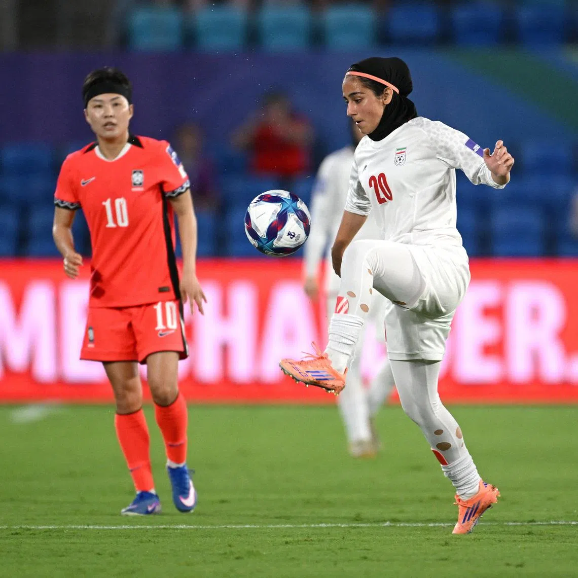 Sara Didar of Iran during the AFC Women's Asian Cup Group A match between South Korea and Iran at Robina Stadium on the Gold Coast, Australia, March 2, 2026. AAP/Dave Hunt via REUTERS