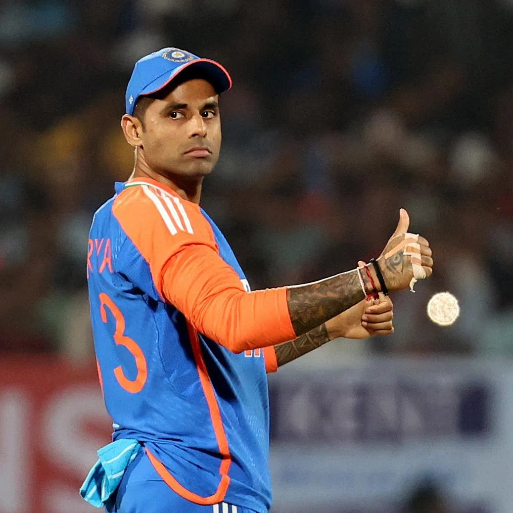 FILE PHOTO: Cricket - Third T20 International - India v England - Saurashtra Cricket Association Stadium, Rajkot, India - January 28, 2025 India's Suryakumar Yadav reacts REUTERS/Amit Dave/File Photo