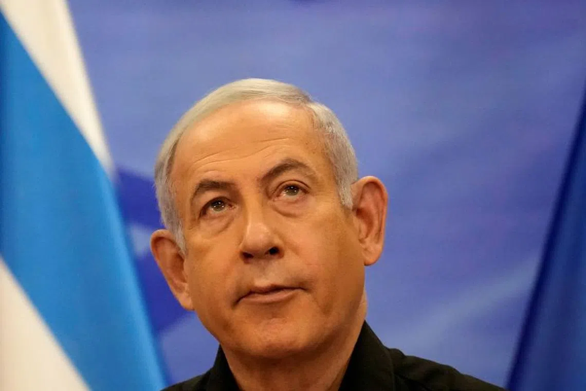 Israeli Prime Minister Benjamin Netanyahu attends a joint press conference with French President Emmanuel Macron in Jerusalem, October 24, 2023.  Christophe Ena/Pool via REUTERS/File photo