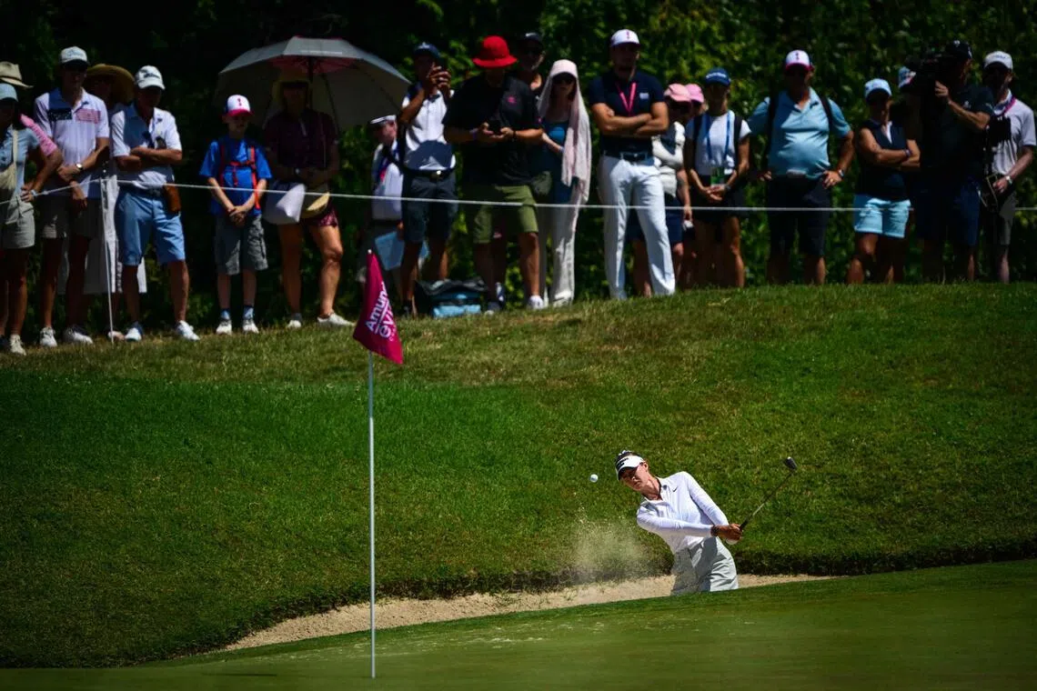 Nelly Korda in the second round of the Evian Championship at Evian-Les-Bains, on July 10, when she suffered her first missed cut in 35 events.