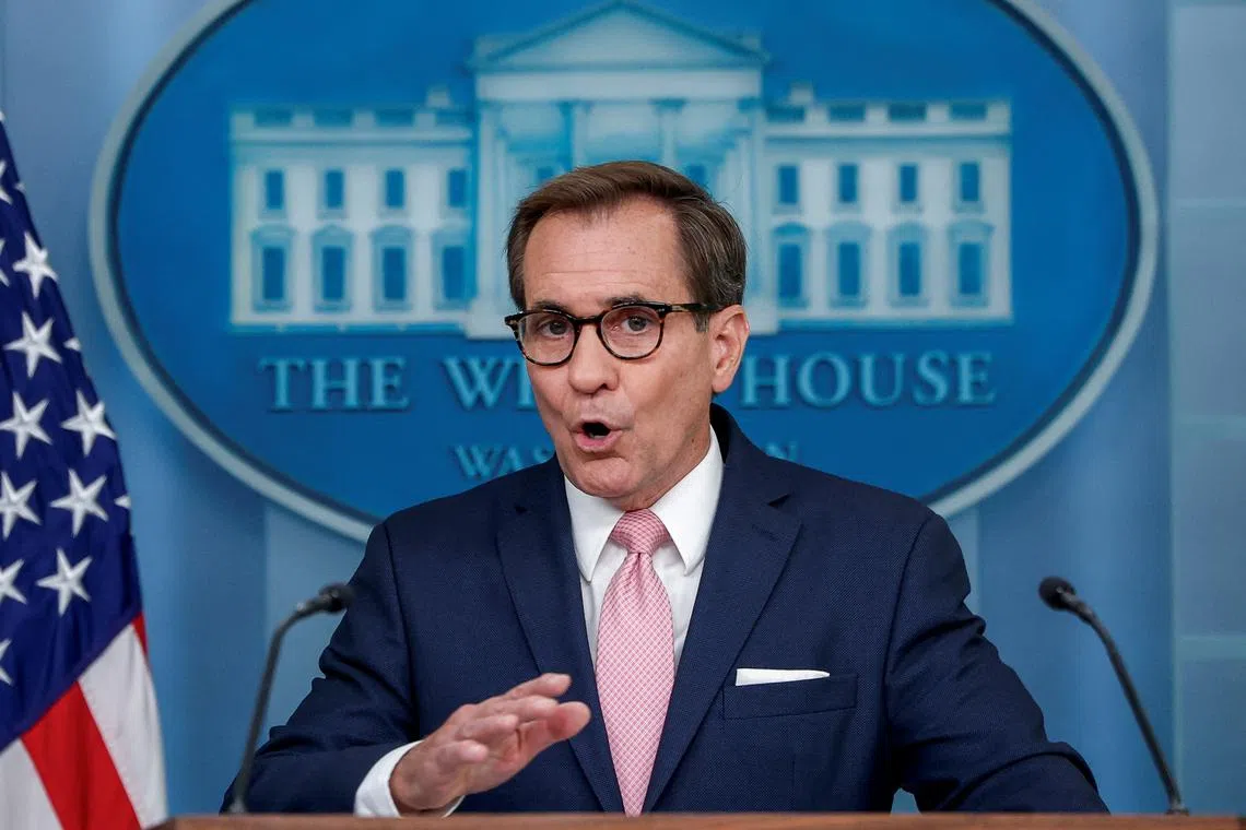 U.S. National Security Council Coordinator for Strategic Communications, John Kirby, answers questions during a press briefing at the White House in Washington, U.S., July 8 2024. REUTERS/Evelyn Hockstein/File Photo