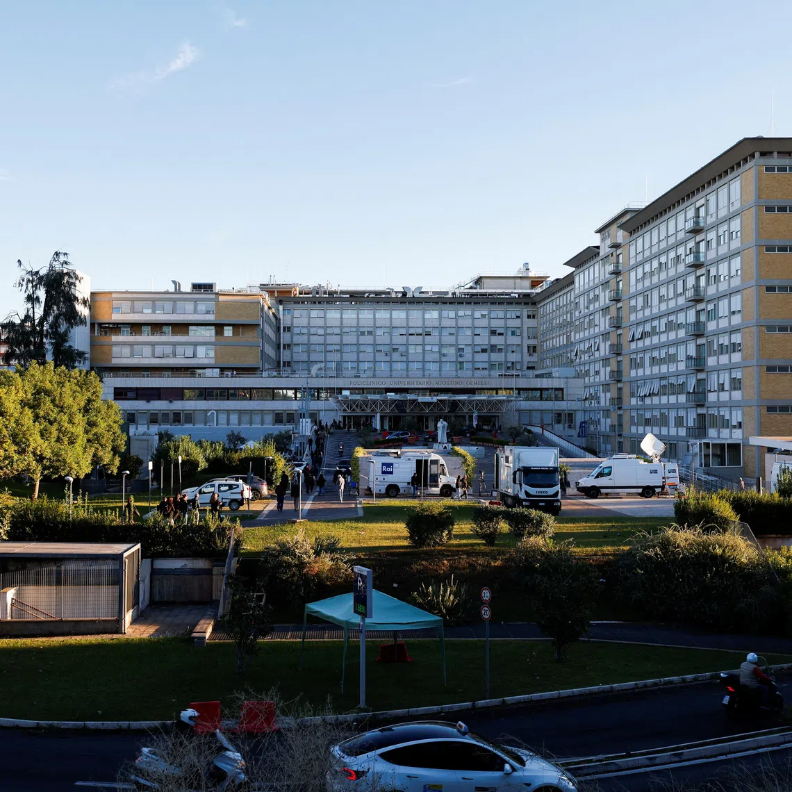 The exterior of Gemelli Hospital after the Vatican said Pope Leo had been diagnosed with lung cancer after surgeons removed a part of his right lung, in Rome, Italy, October 14, 2026. REUTERS/Remo Casilli