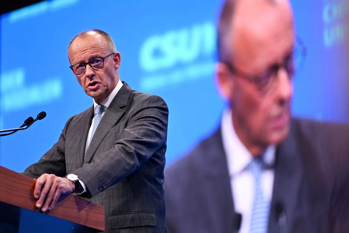 German Chancellor Friedrich Merz at the Christian Social Union party congress in Munich on Oct 24.