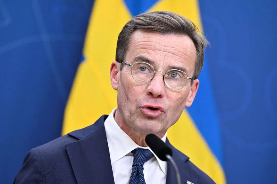 Swedish Prime Minister Ulf Kristersson speaks at a press conference after meeting of the National Security Council, to discuss gang crime and domestic security, in Stockholm, Sweden October 12, 2023. TT News Agency/Henrik Montgomery via REUTERS/File Photo